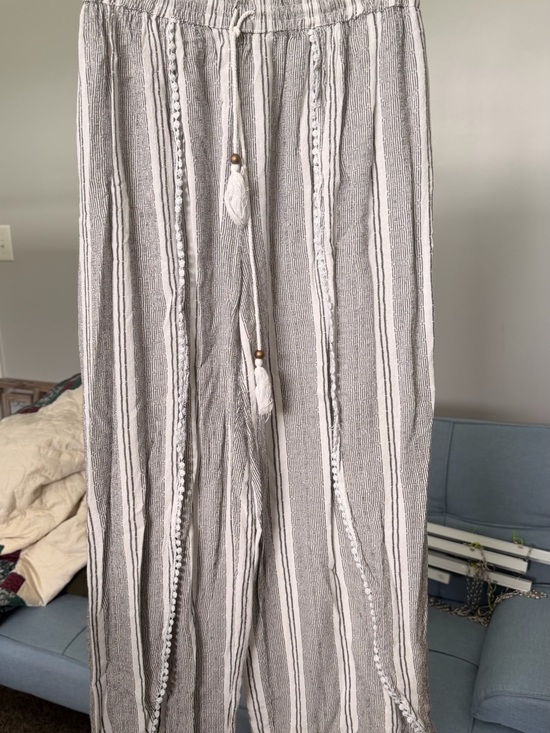 Angie Pants - Angie Black and White Striped Wide Flowy Pants